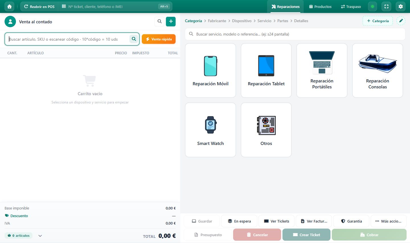 Pulsa la lupa superior, junto a Venta al contado, para buscar y seleccionar al cliente.